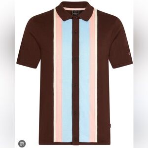 Merc London Phelps Knit Polo Shirt XL Brown Blue Pink Mos Retro Preppy Resort